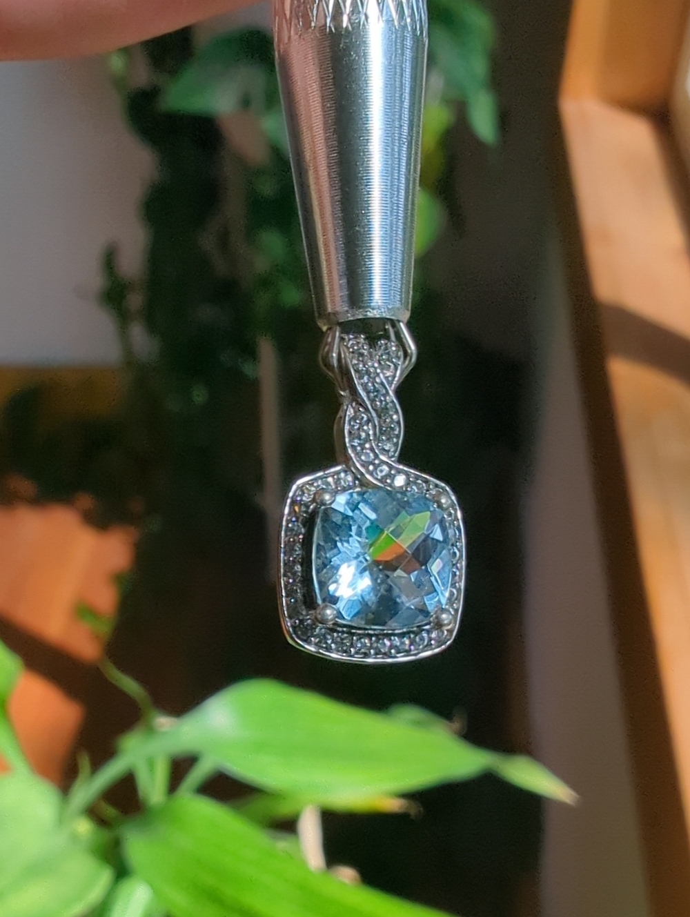 Milor Italy Aquamarine Pendant - White Topaz Square Halo, 925 Sterling Silver